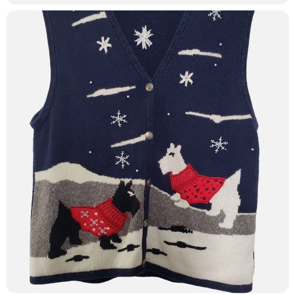 Vintage Bobbie Brooks Blue Button Up Christmas Winter Sweater Vest XL - Picture 2 of 2